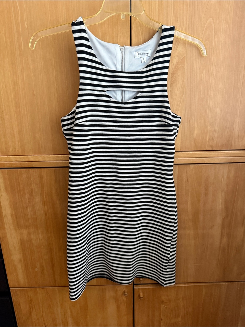 Olsenboye Black and White Striped Sleeveless Shift Dress